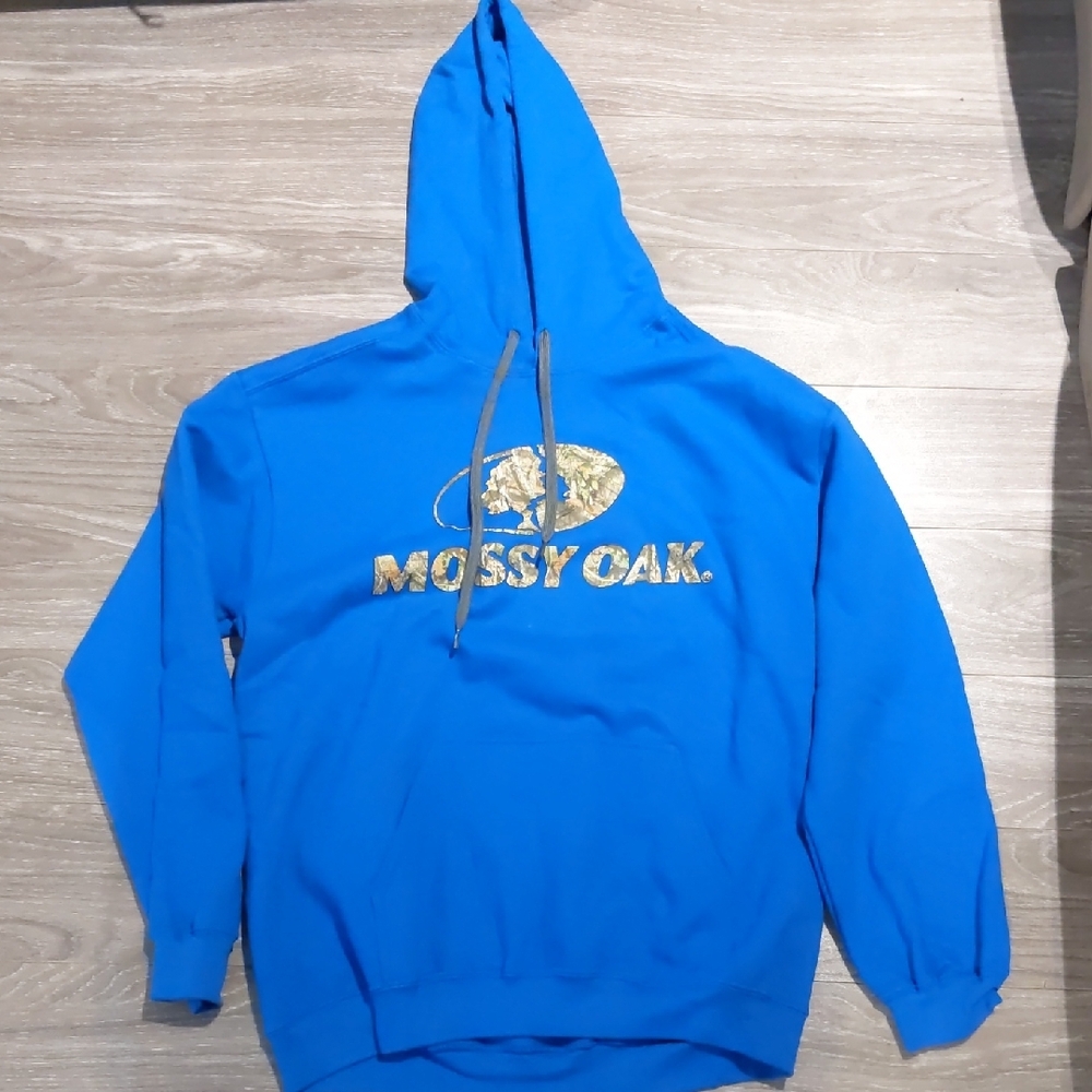 Mossy Oak Blue Hoodie with Gold Logo